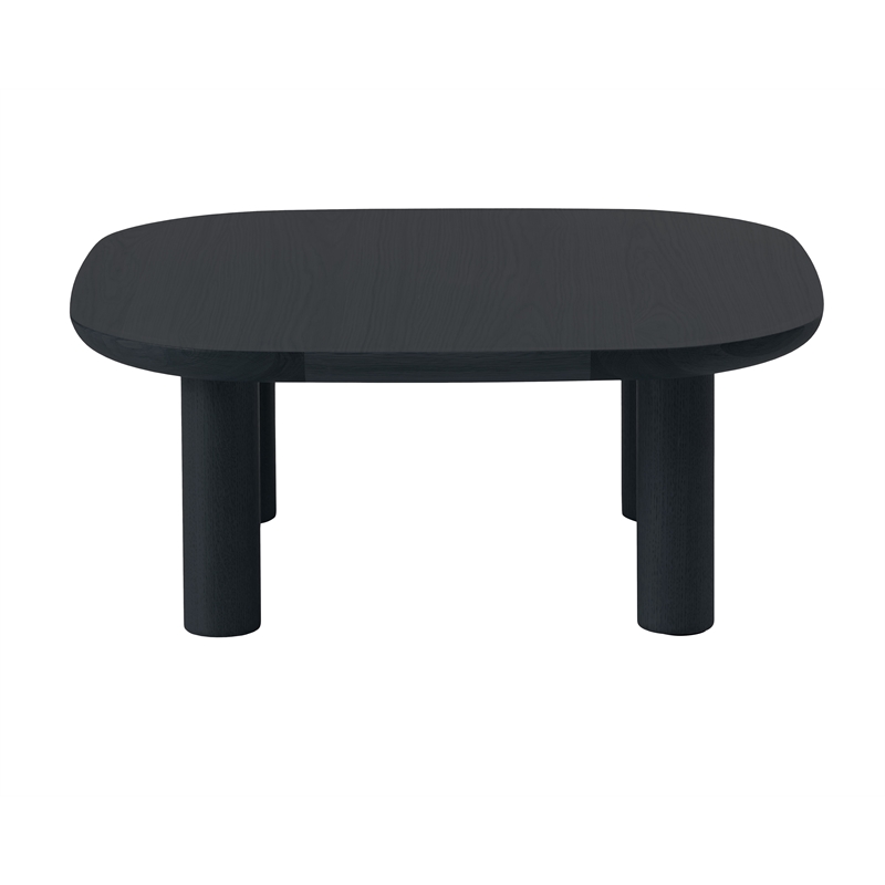Unique Furniture Wood Veneer Round Edges Square Coffee Table in Black Oak