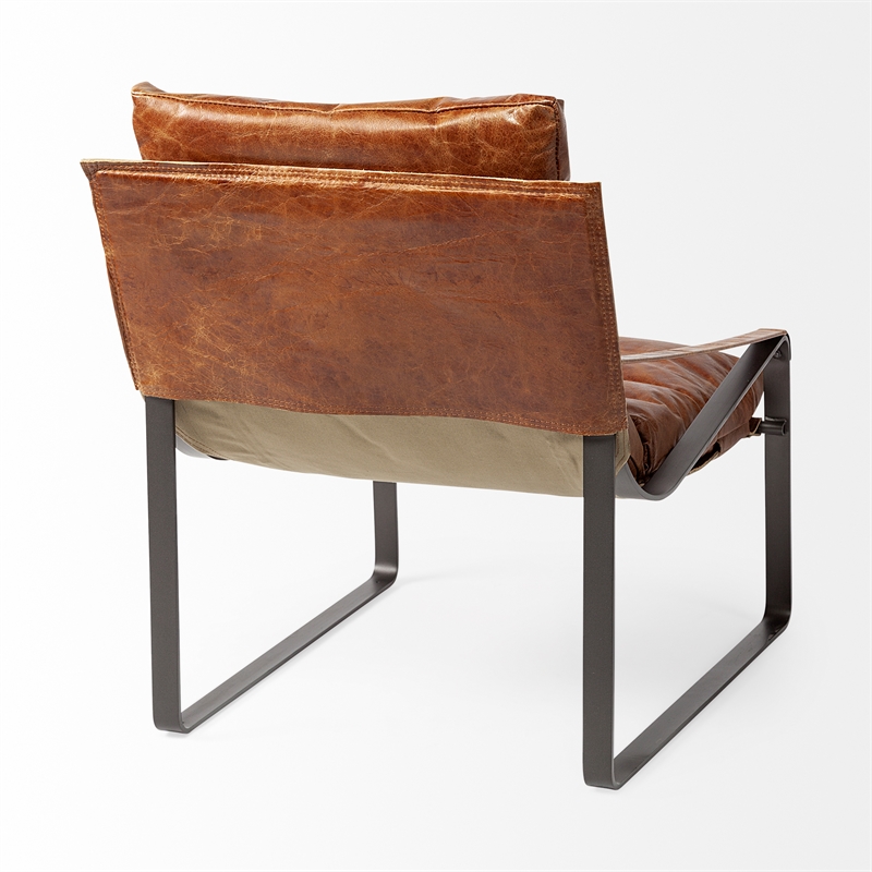 Mercana Hornet I Brown Leather Unibody Seat w/ Black Metal Frame Accent Chair