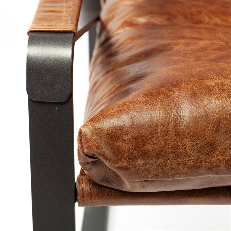Mercana Hornet I Brown Leather Unibody Seat w/ Black Metal Frame Accent Chair