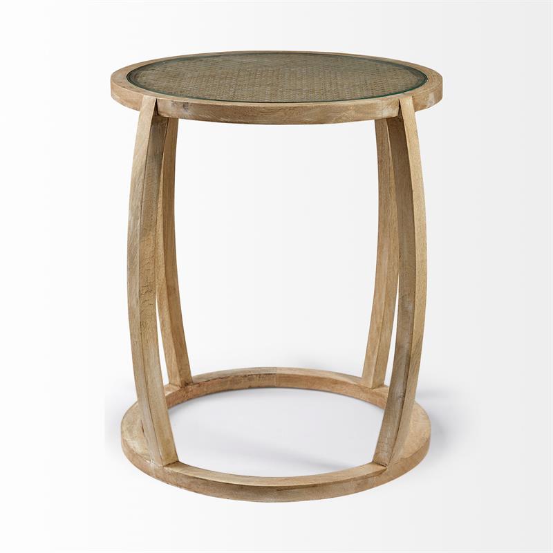 Mercana Furniture Hubbard I Round Top Light Brown Wood & Glass Accent Table