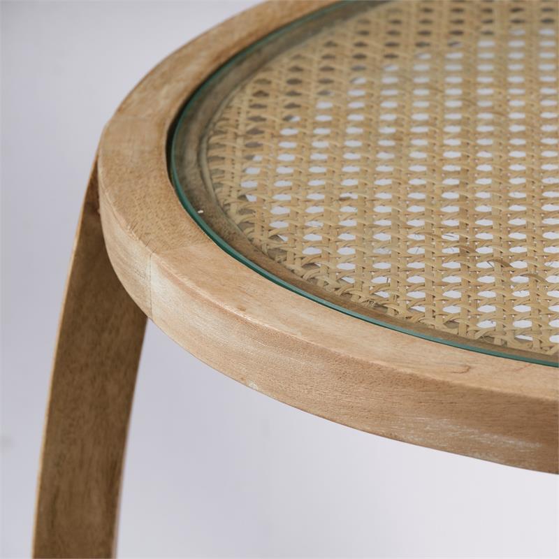 Mercana Furniture Hubbard I Round Top Light Brown Wood & Glass Accent Table