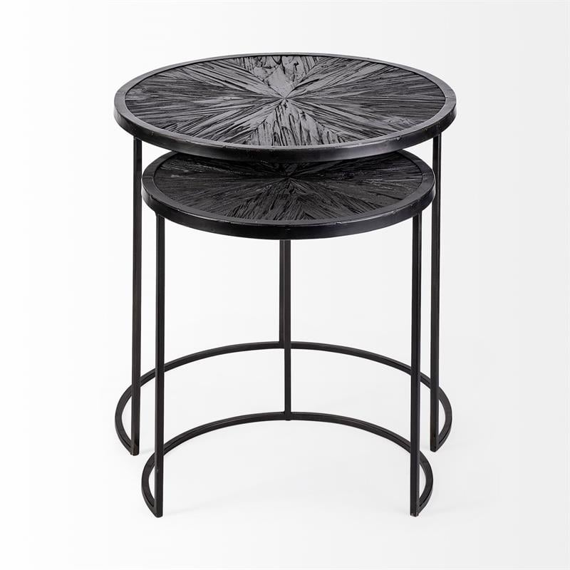 Mercana Chakra Round Wood Accent Tables in Brown and Black