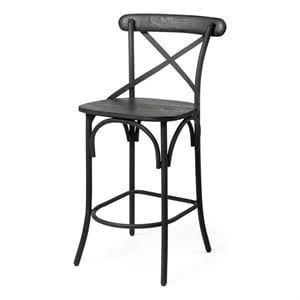 Mercana Etienne 26.25&quot Seat Height Black Wood Seat Black Metal Base Stool