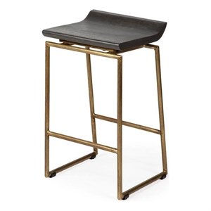 Mercana Givens 24.25&quot Seat Height Brown Wood Seat Gold Metal Frame Stool
