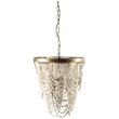 Mercana Pendra 26x23 Gold Metal White washed Wooden Bead Three Bulb Chandelier