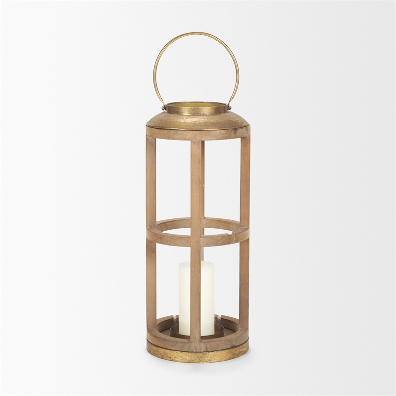 Mercana ANDY II SMALL NATURAL WOOD CYLINDRICAL LANTERN