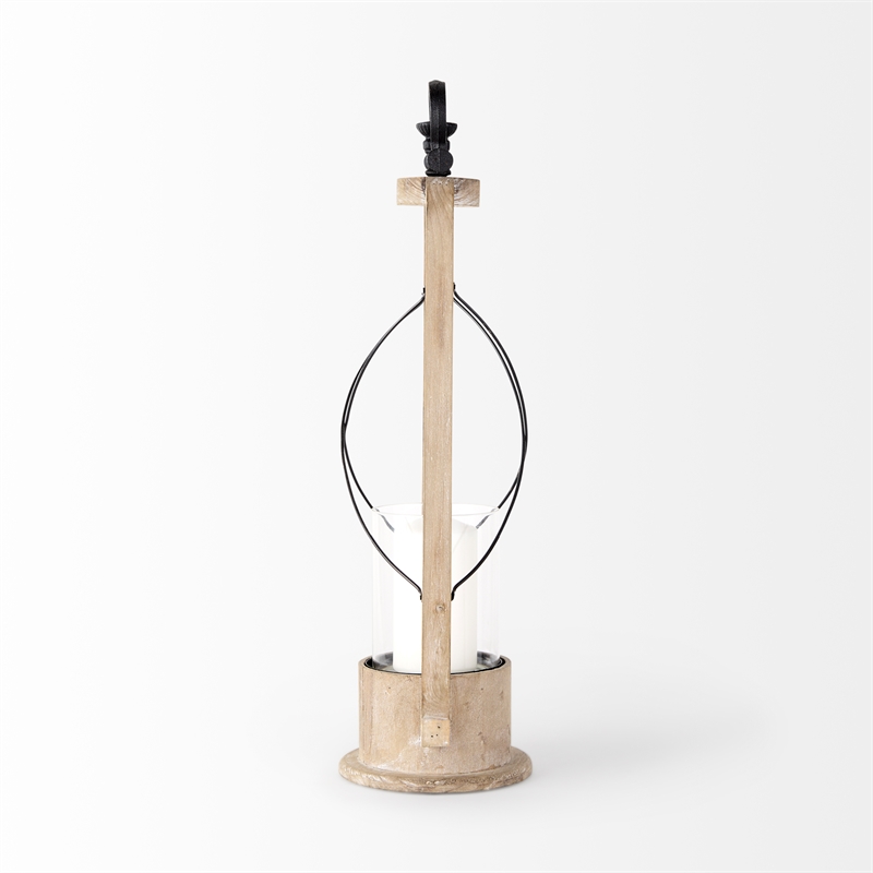 Mercana Zain II Large Brown Wooden Vintage Inspired Candle Holder Lantern
