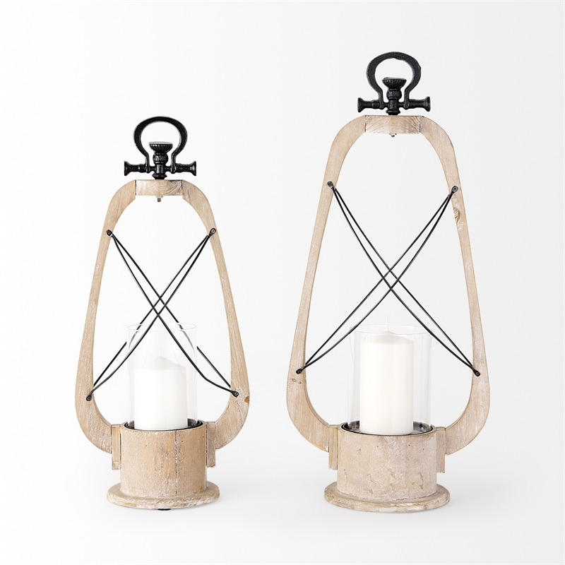 Mercana Zain II Large Brown Wooden Vintage Inspired Candle Holder Lantern