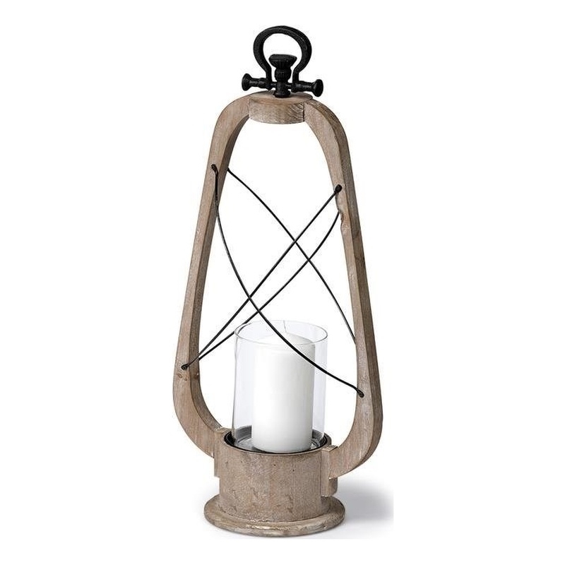 Mercana Zain II Large Brown Wooden Vintage Inspired Candle Holder Lantern