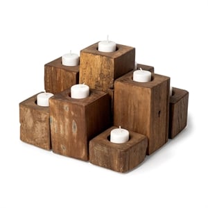 Mercana Cassius Light Brown Nine Wood Block Table C&le Holder