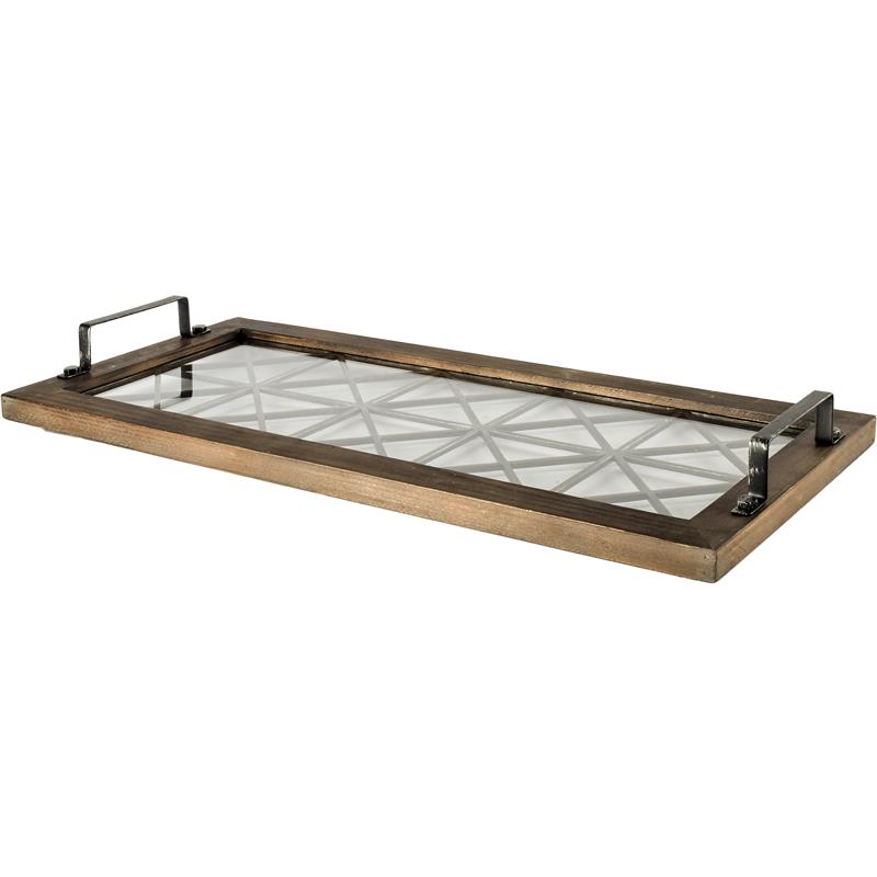 Mercana Ellingson Rectangular Black Metal Glass Bottom Tray