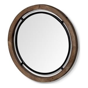 Mercana Josi 19&quot Brown Wood & Black Metal Frame Mirror