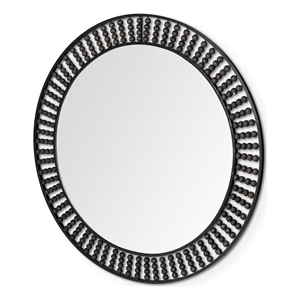 Mercana Claiborne 42&quot Round Metal Mirror with Wood Beads in Black