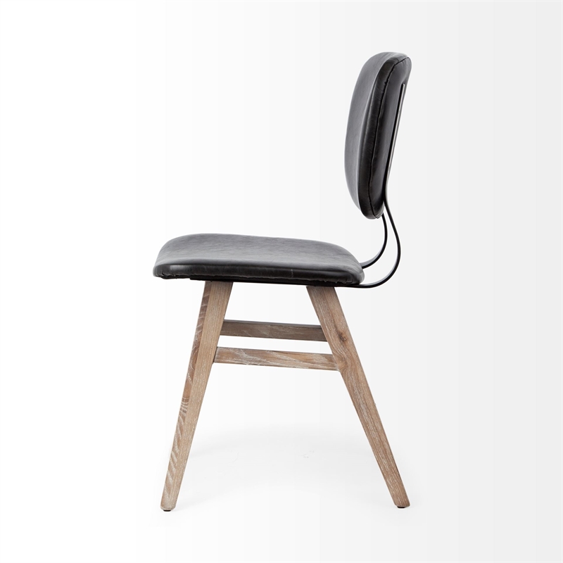 Mercana Haden I Black Faux-Leather Brown Wood Iron Dining Chair (Set of 2)