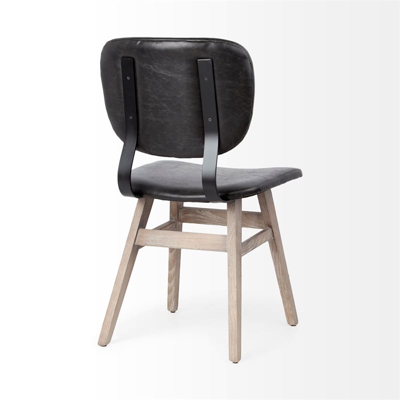 Mercana Haden I Black Faux-Leather Brown Wood Iron Dining Chair (Set of 2)