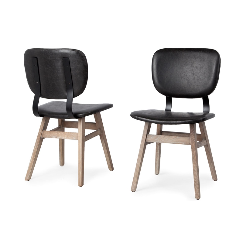 Mercana Haden I Black Faux-Leather Brown Wood Iron Dining Chair (Set of 2)