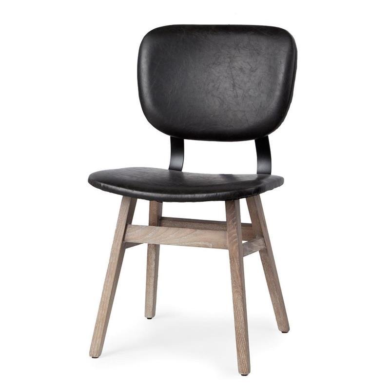 Mercana Haden I Black Faux-Leather Brown Wood Iron Dining Chair (Set of 2)