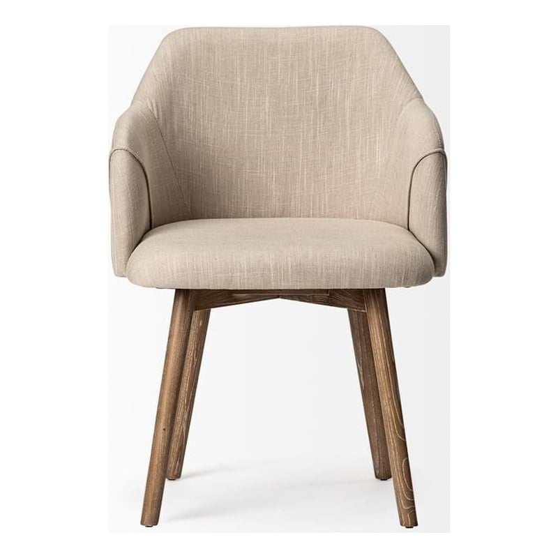 Mercana Ronald II Cream Fabric Wrap Brown Wooden Base Dining Chair