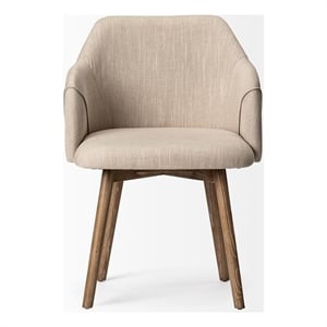 Mercana Ronald II Cream Fabric Wrap Brown Wooden Base Dining Chair