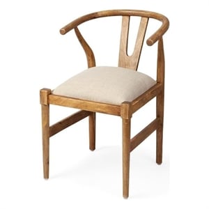 Mercana Trixie I Wood Frame and Linen Upholstered Dining Chair in Cream/Brown
