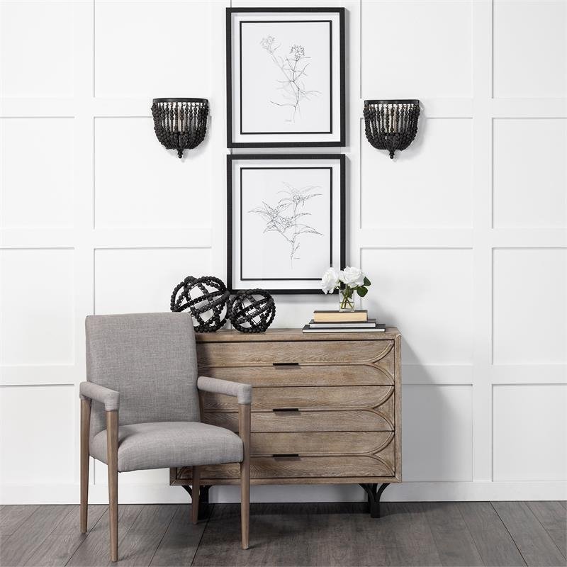 Mercana Earnhardt I decorative black metal orb with wooden bead details