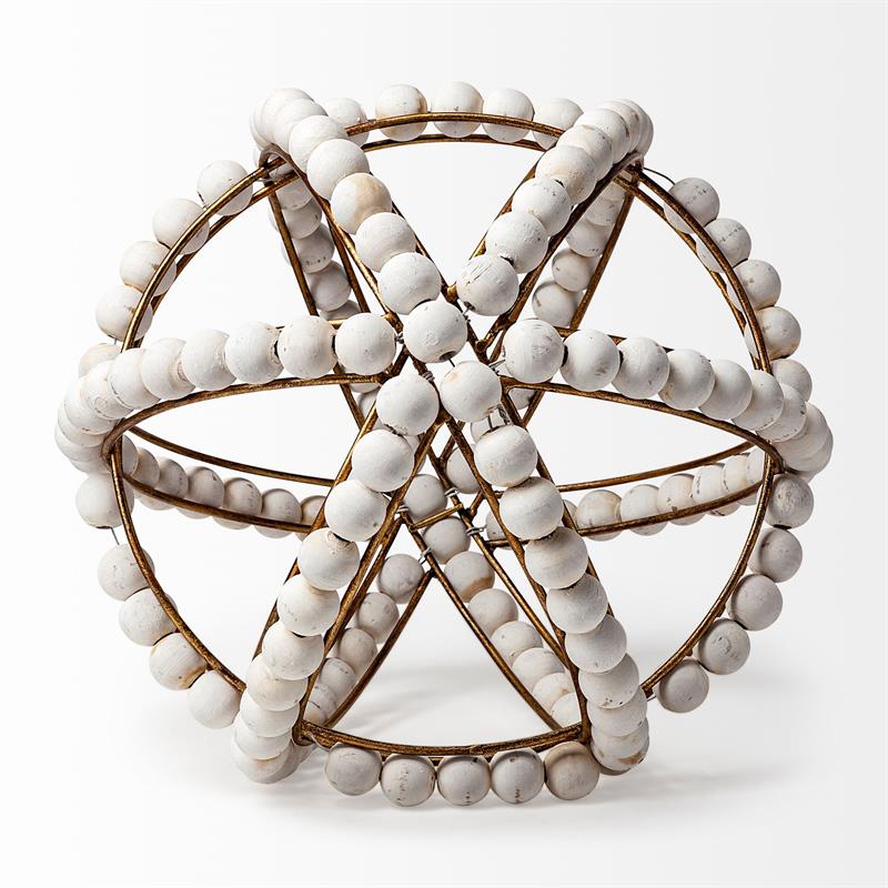Mercana Espanlade II Decorative Metal Orb with White Wood Beads