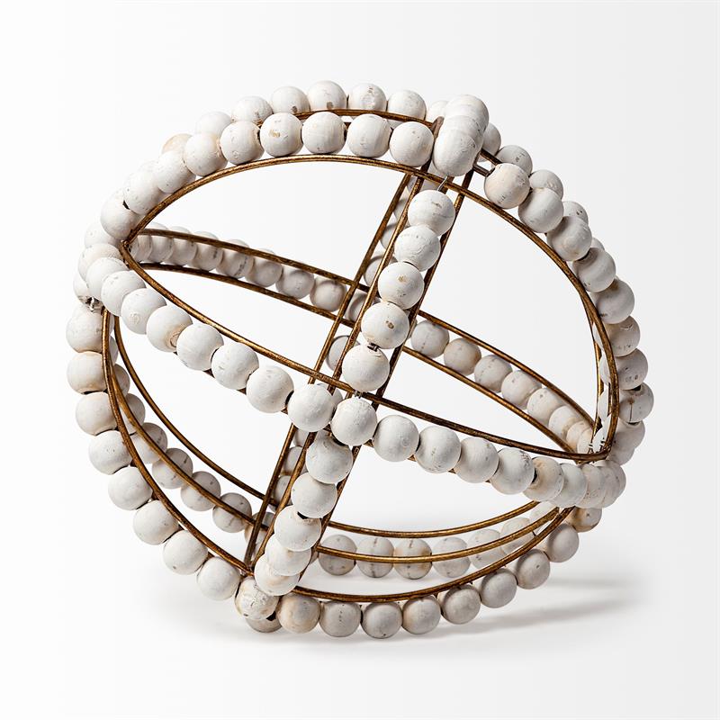 Mercana Espanlade II Decorative Metal Orb with White Wood Beads
