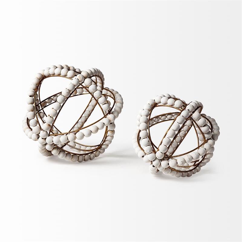 Mercana Espanlade II Decorative Metal Orb with White Wood Beads
