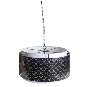 Mercana Brasseur I 26x15 Charcoal Black Metal Fish Scale Three Bulb Ch&elier