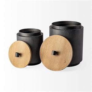Mercana Cyril Set of Two Metal Gray/Brown Cylindrical Boxes