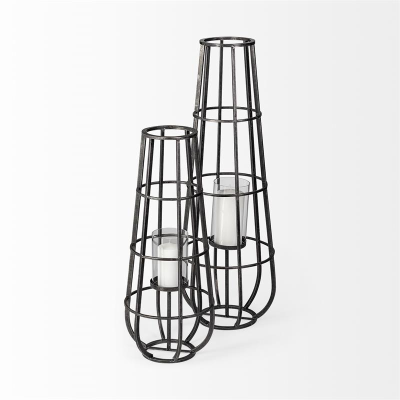 Mercana Bella Large Black Metal Cylindrical Cage Candle Holder Lantern