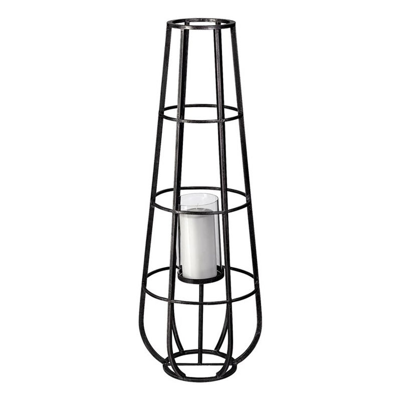 Mercana Bella Large Black Metal Cylindrical Cage Candle Holder Lantern