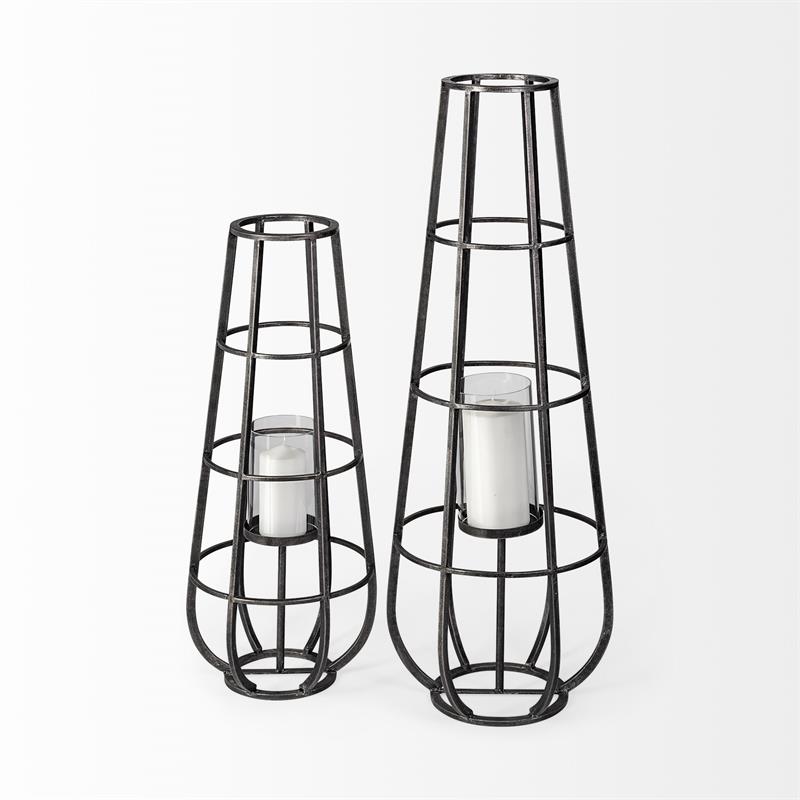 Mercana Bella Small Black Metal Cylindrical Cage Candle Holder Lantern