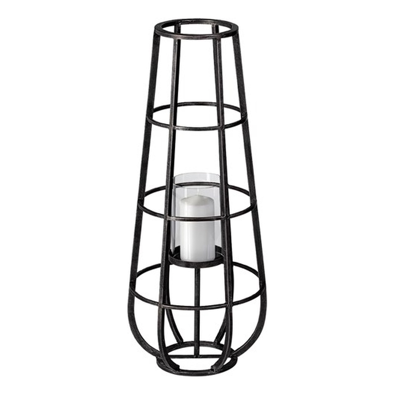Mercana Bella Small Black Metal Cylindrical Cage Candle Holder Lantern