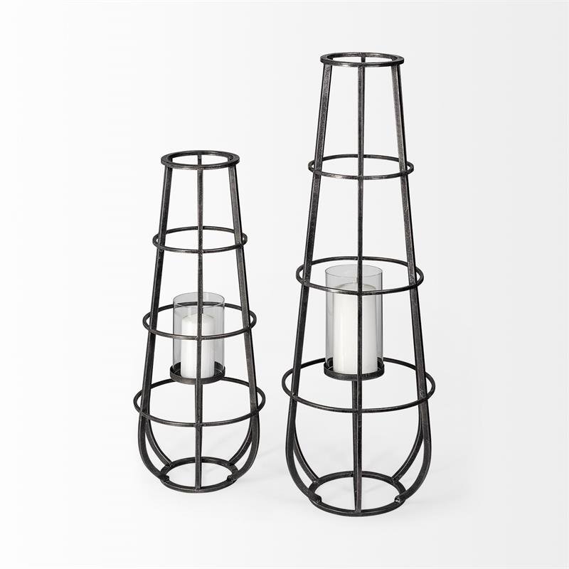 Mercana Bella Small Black Metal Cylindrical Cage Candle Holder Lantern