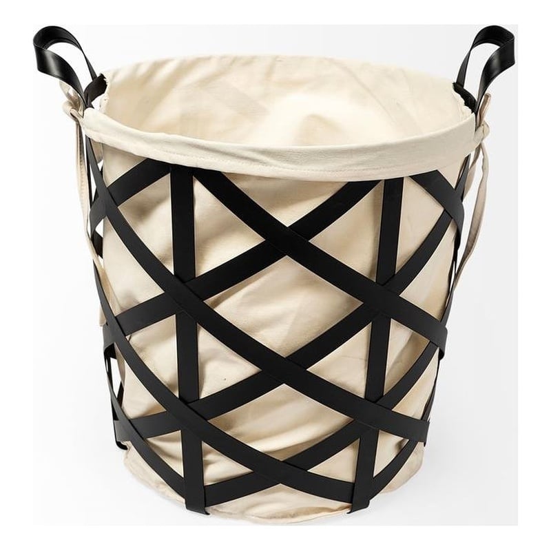 Mercana Liya Black Metal Basket with Cream Fabric Liner