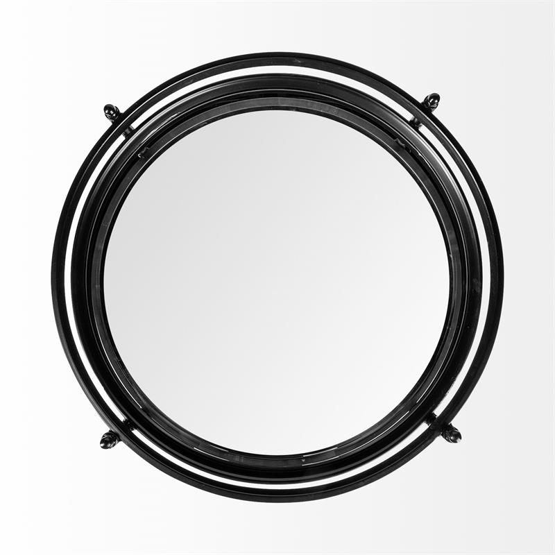 Merana Ada Round Shape Black Metal Frame Two-Tier w/Glass Shelf Bar Cart
