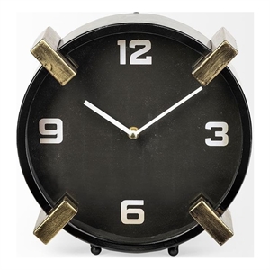 Mercana Agar Black/Gold Metal Round Table Clock