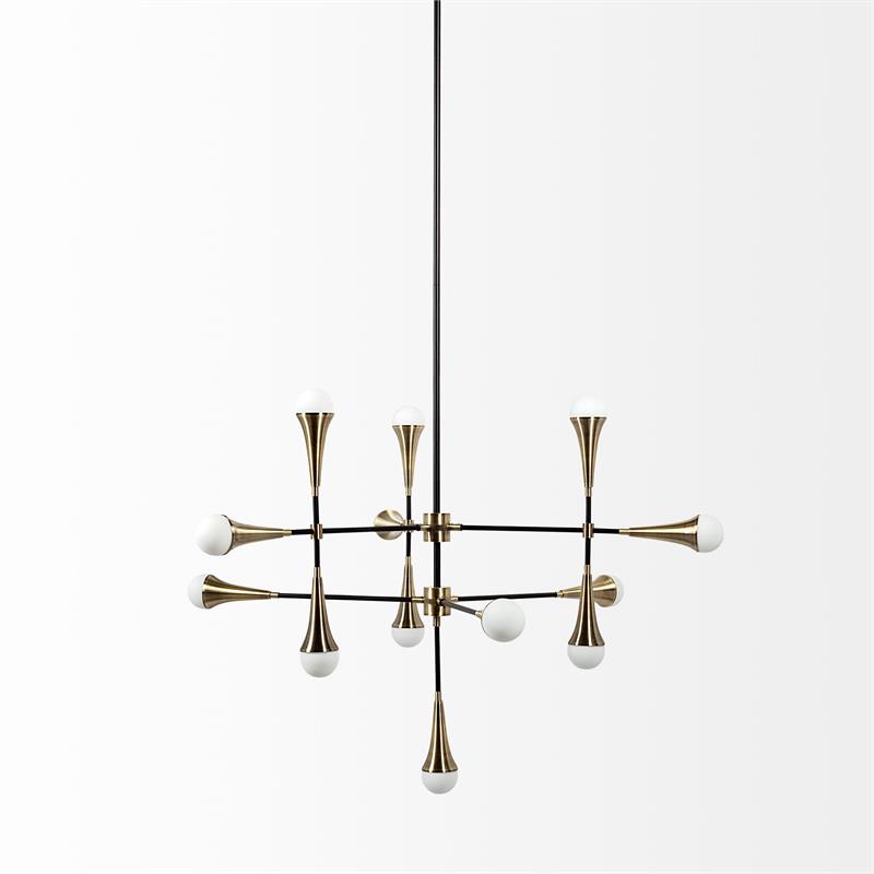 Mercana Decarlo II Metal Multi-Arm 13 Light Chandelier in Black and Gold