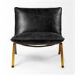 Mercana Flavelle II Black Leather Cushion Seat & Solid Iron Base Accent Chair