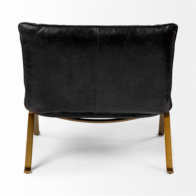 Mercana Flavelle II Black Leather Cushion Seat & Solid Iron Base Accent Chair