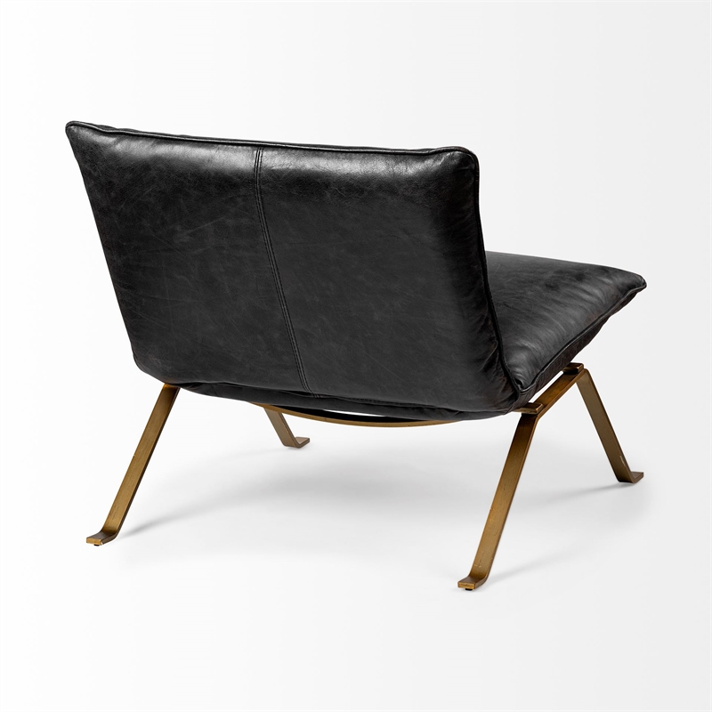 Mercana Flavelle II Black Leather Cushion Seat & Solid Iron Base Accent Chair