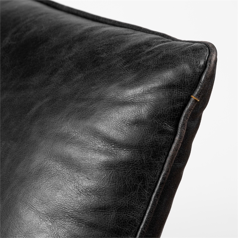 Mercana Flavelle II Black Leather Cushion Seat & Solid Iron Base Accent Chair