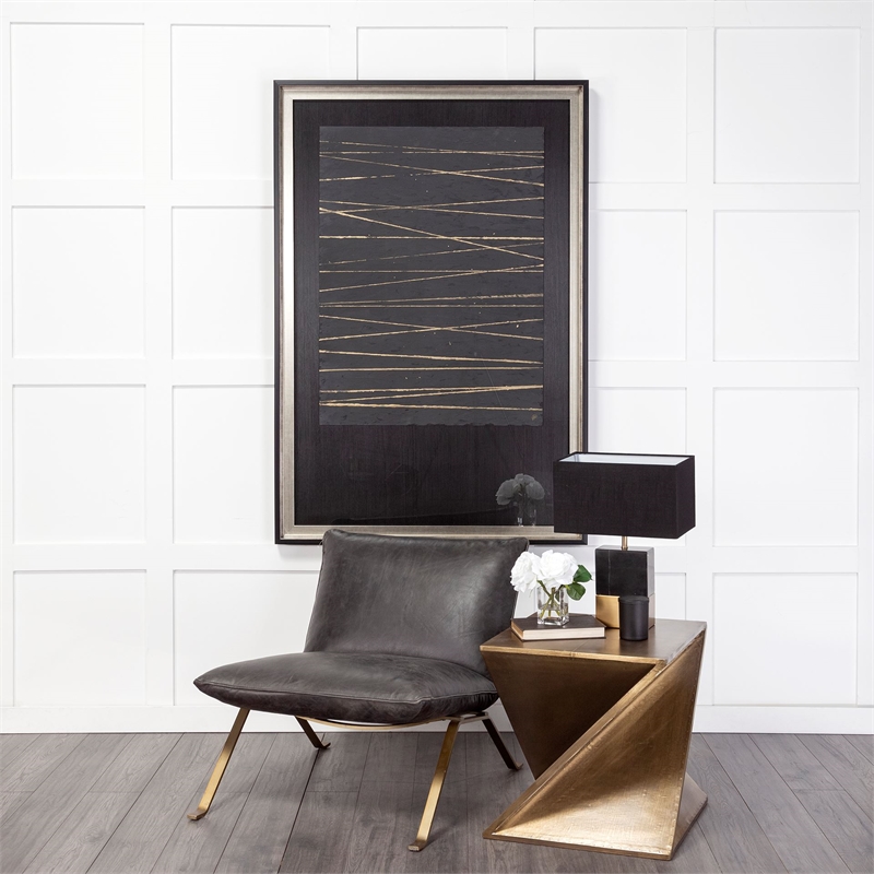 Mercana Flavelle II Black Leather Cushion Seat & Solid Iron Base Accent Chair