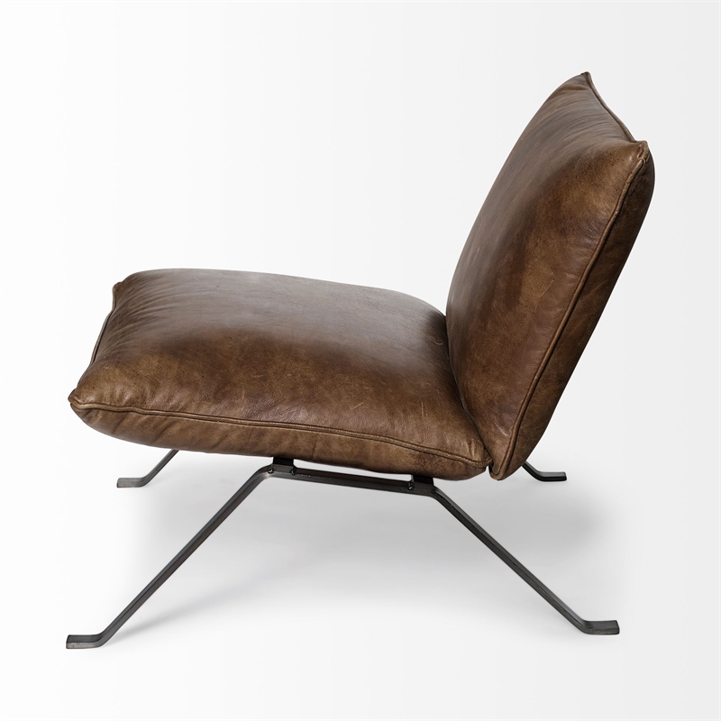 Mercana Flavelle I Brown Leather Cushion Seat & Solid Iron Base Accent Chair
