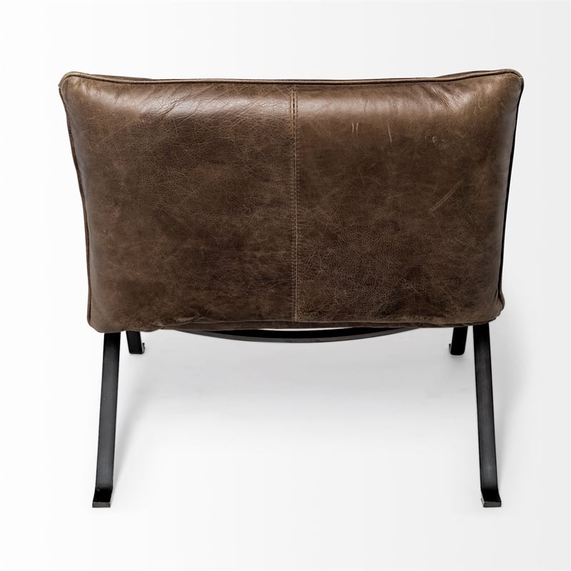 Mercana Flavelle I Brown Leather Cushion Seat & Solid Iron Base Accent Chair