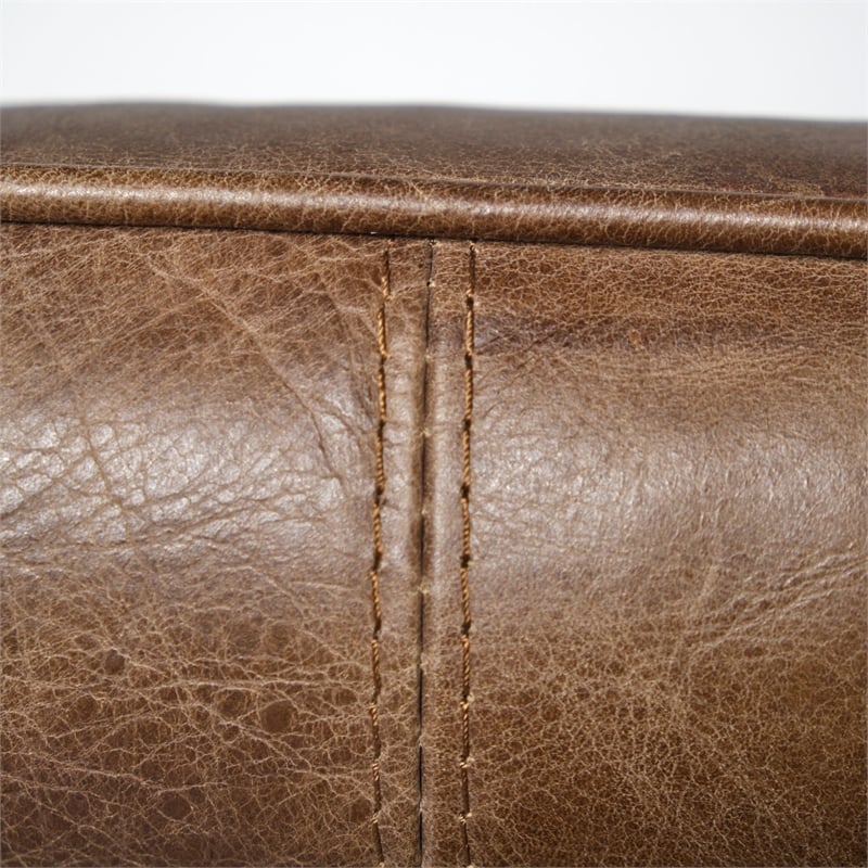 Mercana Flavelle I Brown Leather Cushion Seat & Solid Iron Base Accent Chair