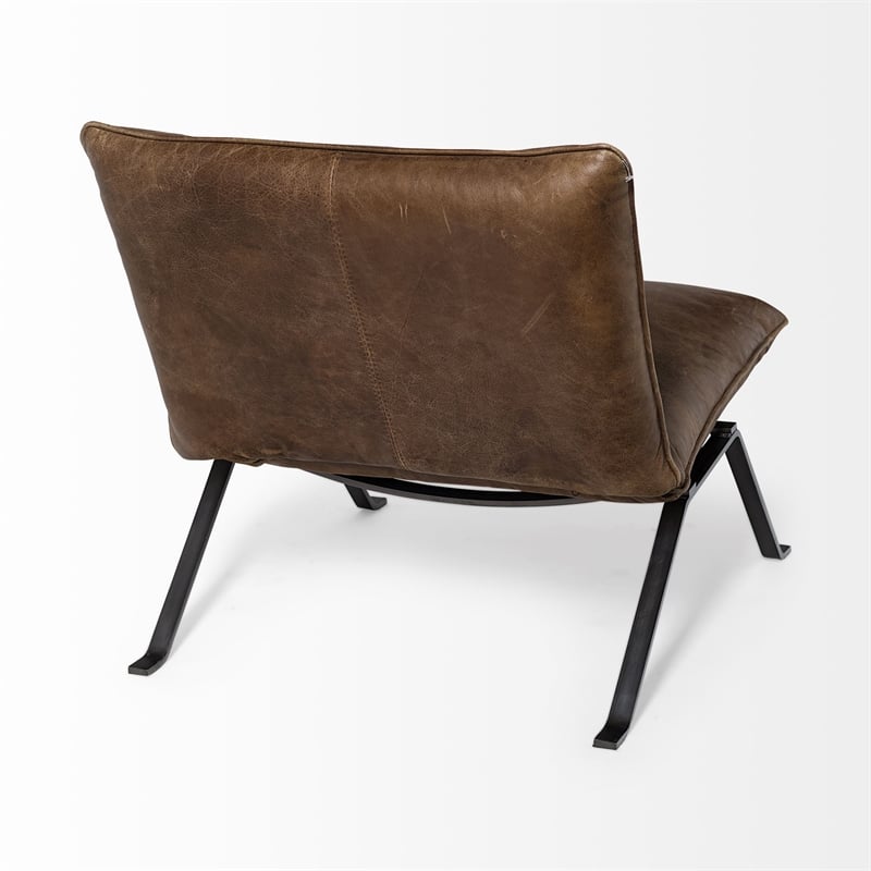 Mercana Flavelle I Brown Leather Cushion Seat & Solid Iron Base Accent Chair
