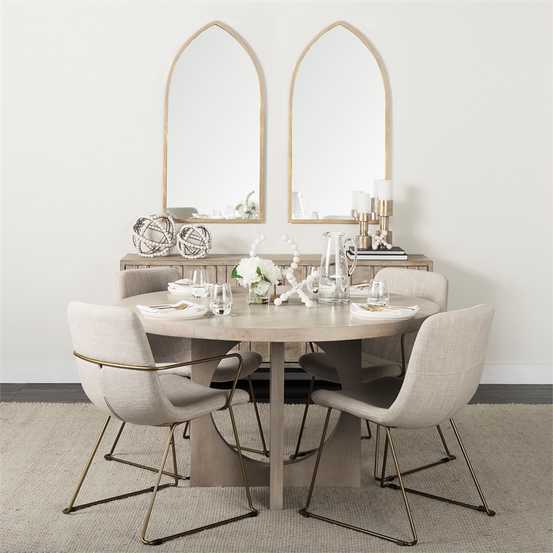Mercana Sawyer II Cream Fabric Wrap Gold Metal Frame Dining Chair
