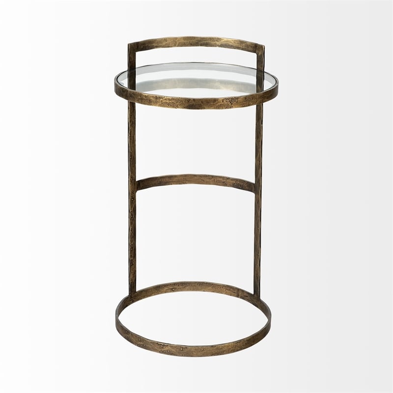 Mercana Reimer 15 x 26.5 Round Glass Top Gold Metal Frame Accent Table